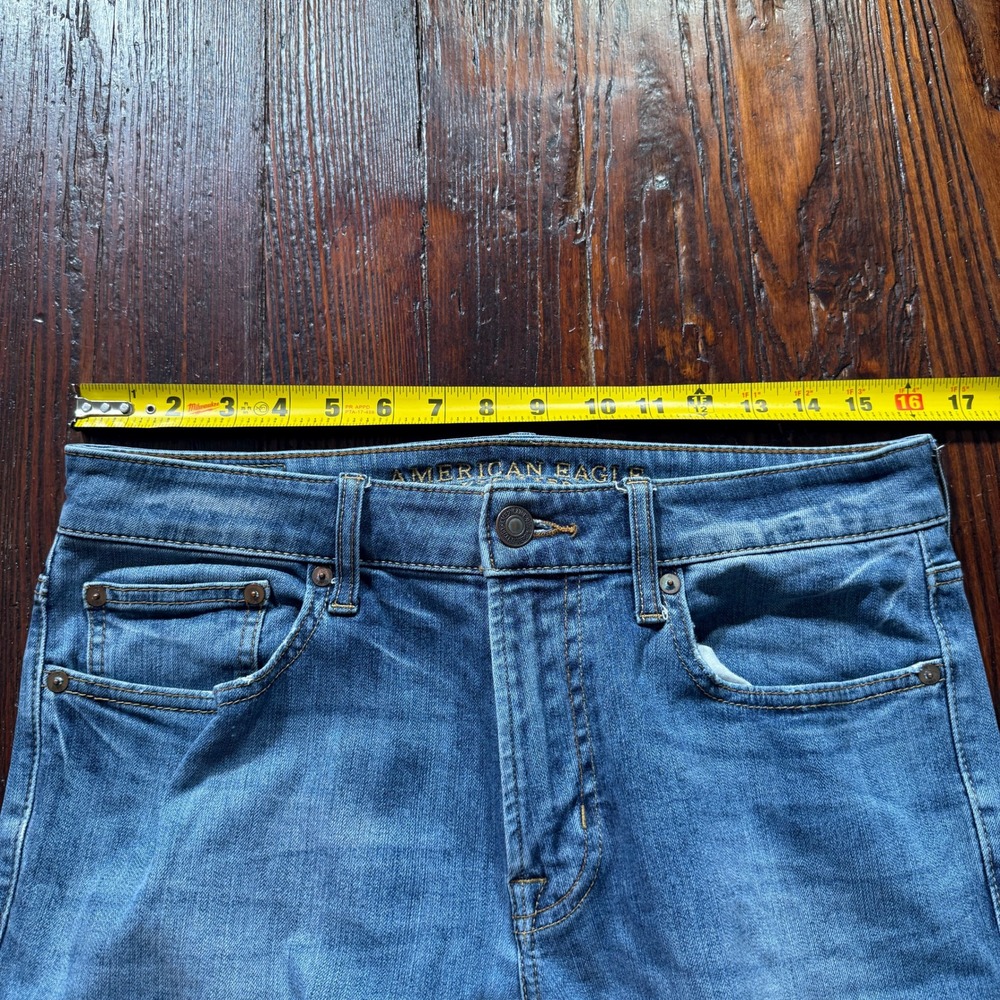 American Eagle Jeans Mens 31x32 Blue Slim Straight Stretch Faded Whiskers - Picture 3 of 10